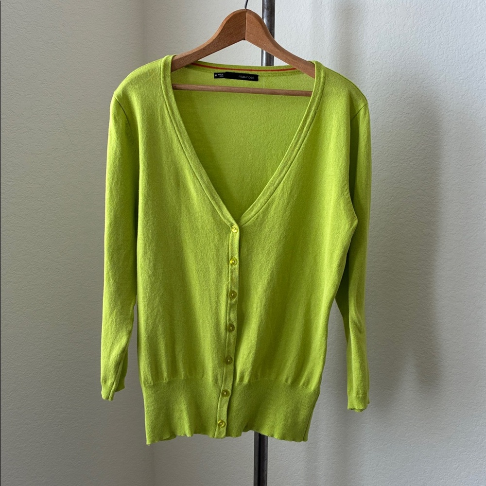 Maurice's Sz M Chartreuse Green Cardigan Rayon/Polyester Quirky Eclectic Grandpa